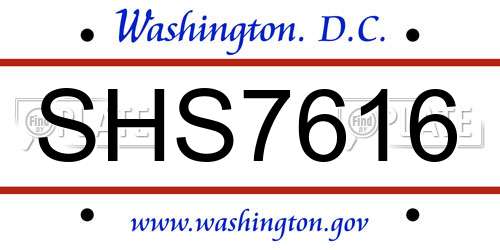 SHS7616 District Of Columbia License Plate