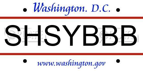 SHSYBBB District Of Columbia License Plate