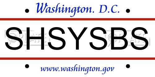 SHSYSBS District Of Columbia License Plate