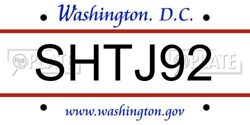 SHTJ92 District Of Columbia License Plate