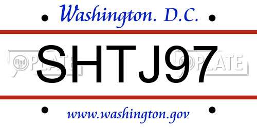 SHTJ97 District Of Columbia License Plate