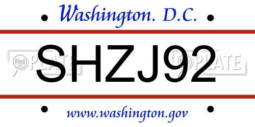 SHZJ92 District Of Columbia License Plate
