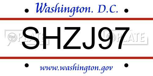 SHZJ97 District Of Columbia License Plate