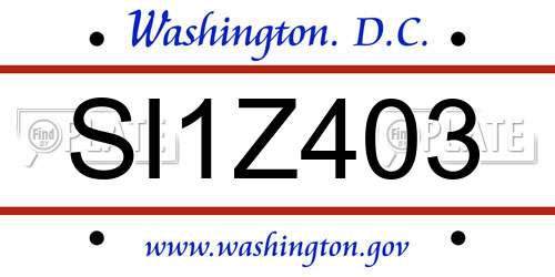 SI1Z403 District Of Columbia License Plate