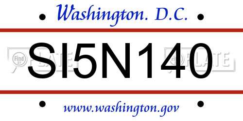 SI5N140 District Of Columbia License Plate