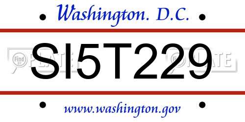 SI5T229 District Of Columbia License Plate
