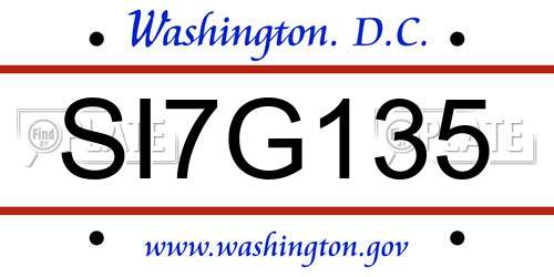 SI7G135 District Of Columbia License Plate