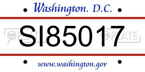 SI85017 District Of Columbia License Plate