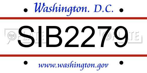 SIB2279 District Of Columbia License Plate