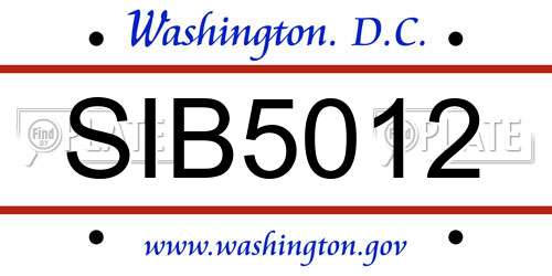 SIB5012 District Of Columbia License Plate