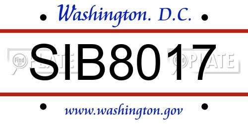 SIB8017 District Of Columbia License Plate