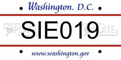 SIE019 District Of Columbia License Plate