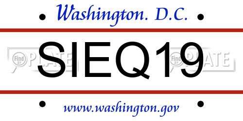 SIEQ19 District Of Columbia License Plate
