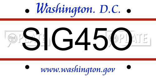 SIG45O District Of Columbia License Plate