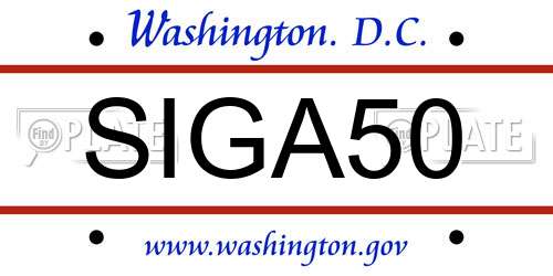 SIGA50 District Of Columbia License Plate