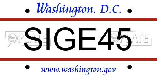 SIGE45 District Of Columbia License Plate