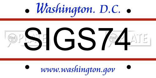 SIGS74 District Of Columbia License Plate