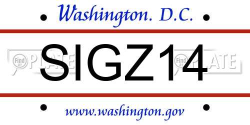 SIGZ14 District Of Columbia License Plate