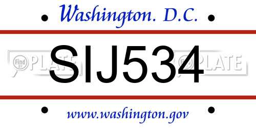 SIJ534 District Of Columbia License Plate