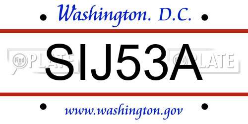 SIJ53A District Of Columbia License Plate