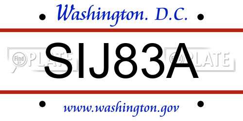 SIJ83A District Of Columbia License Plate