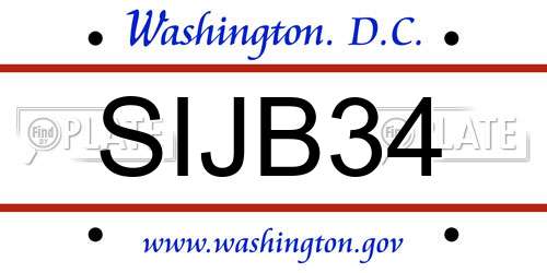 SIJB34 District Of Columbia License Plate