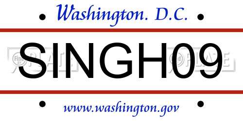 SINGH09 District Of Columbia License Plate