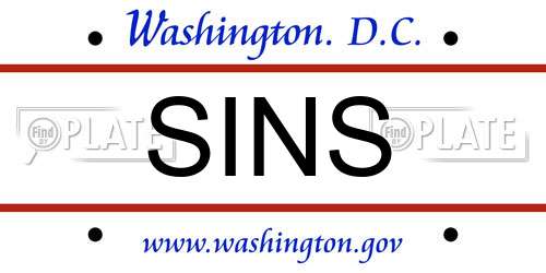 SINS District Of Columbia License Plate
