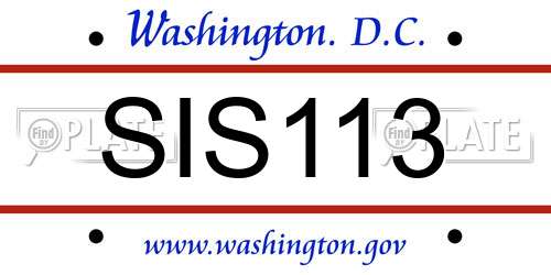 SIS113 District Of Columbia License Plate