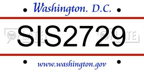 SIS2729 District Of Columbia License Plate