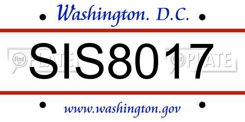 SIS8017 District Of Columbia License Plate