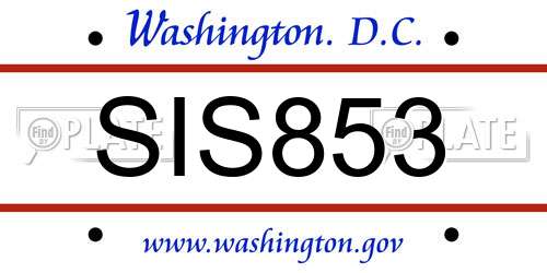 SIS853 District Of Columbia License Plate