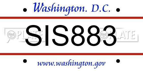 SIS883 District Of Columbia License Plate