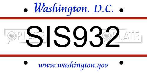 SIS932 District Of Columbia License Plate