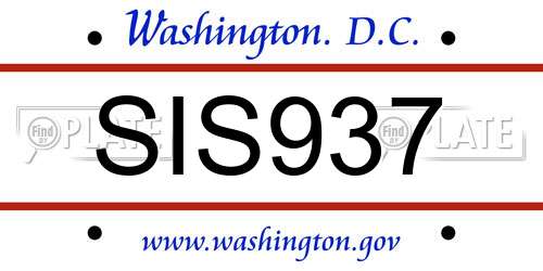 SIS937 District Of Columbia License Plate