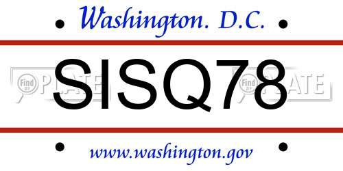 SISQ78 District Of Columbia License Plate