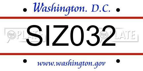 SIZ032 District Of Columbia License Plate
