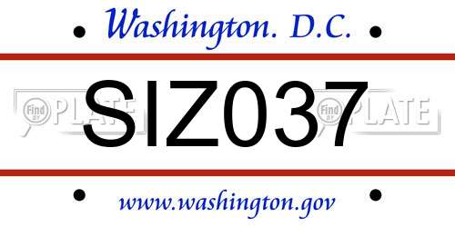 SIZ037 District Of Columbia License Plate