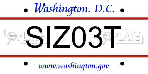 SIZ03T District Of Columbia License Plate