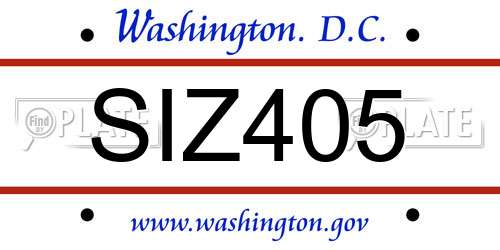 SIZ405 District Of Columbia License Plate