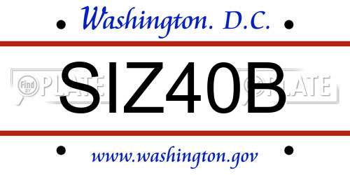 SIZ40B District Of Columbia License Plate