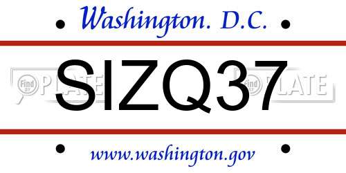 SIZQ37 District Of Columbia License Plate