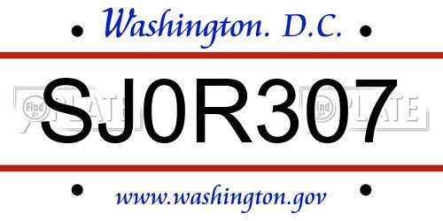 SJ0R307 District Of Columbia License Plate