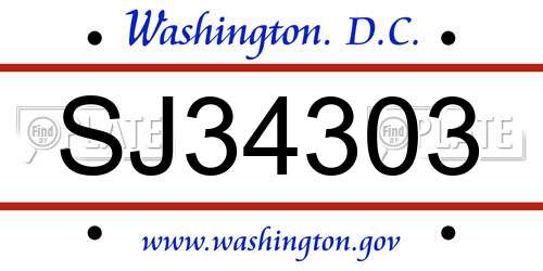 SJ34303 District Of Columbia License Plate