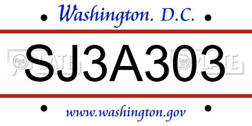 SJ3A303 District Of Columbia License Plate