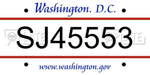 SJ45553 District Of Columbia License Plate