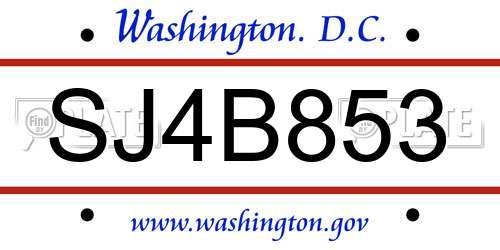 SJ4B853 District Of Columbia License Plate