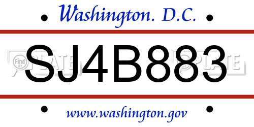 SJ4B883 District Of Columbia License Plate