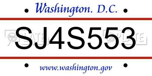 SJ4S553 District Of Columbia License Plate