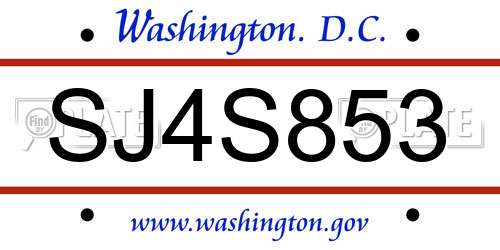 SJ4S853 District Of Columbia License Plate